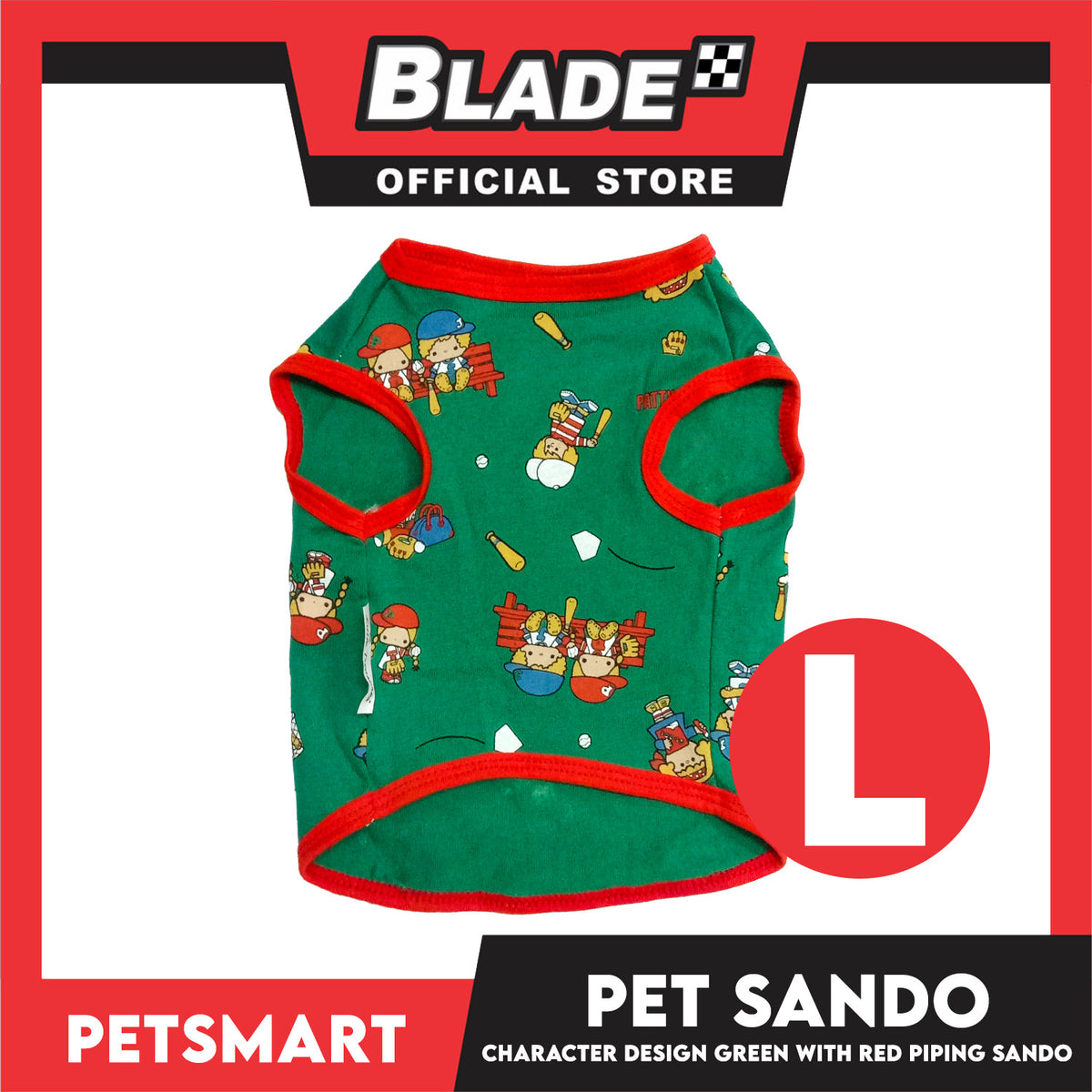 Pet Sando Character Design, Green with Red Piping Color, Large Size (DG-CTN199L)
