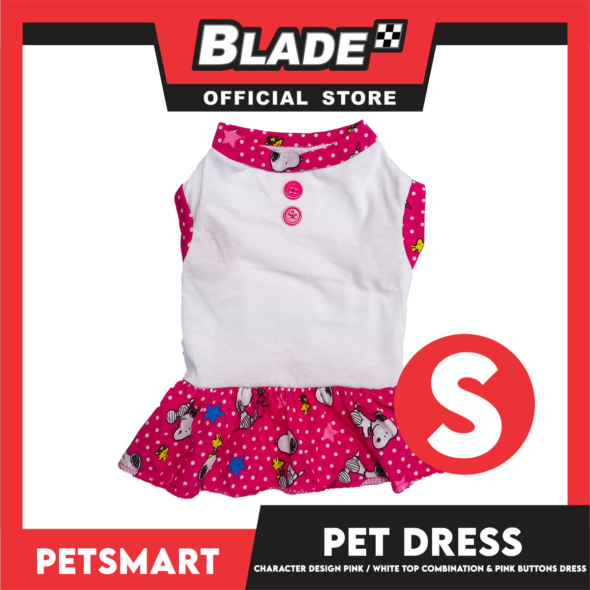 Pet Dress Character Design, Pink and White Top Combination and Pink Button Color Design, Small Size (DG-CTN204S)