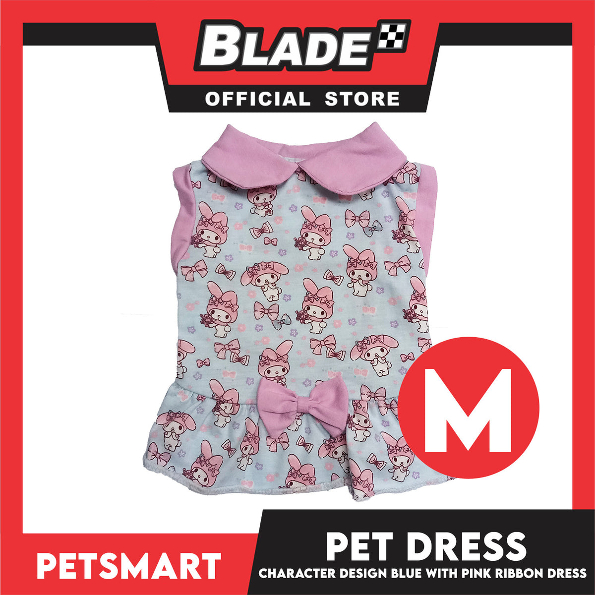 Pet Dress Character Design, Blue with Pink Ribbon Color, Medium Size (DG-CTN205M)