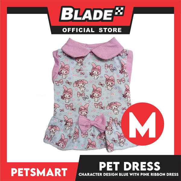 Pet Dress Character Design, Blue with Pink Ribbon Color, Medium Size (DG-CTN205M)