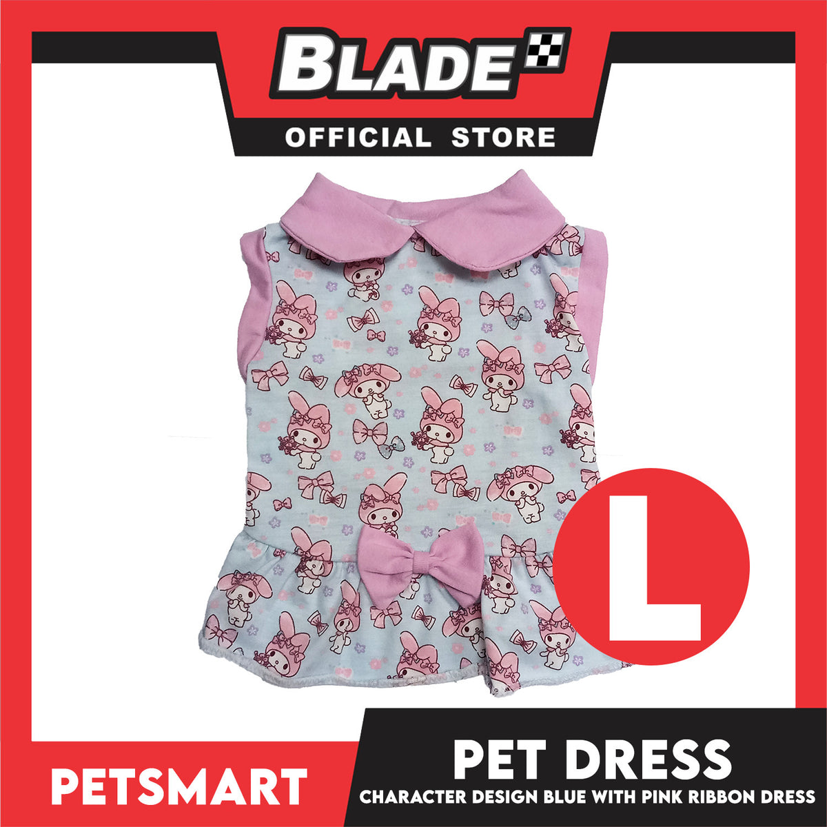 Pet Dress Character Design, Blue with Pink Ribbon Color, Large Size (DG-CTN205L)