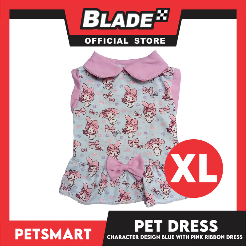 Pet Dress Character Design, Blue with Pink Ribbon Color, XL Size (DG-CTN205XL)