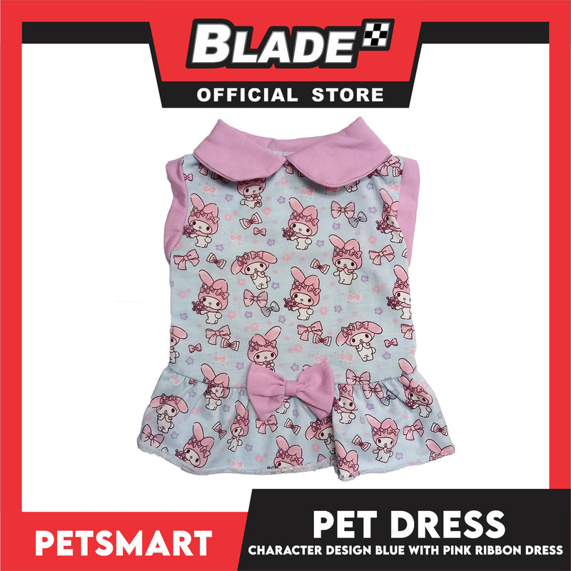 Pet Dress Character Design, Blue with Pink Ribbon Color, XL Size (DG-CTN205XL)
