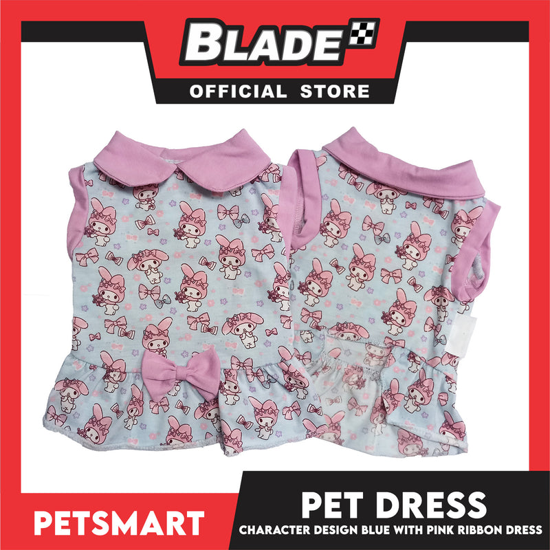 Pet Dress Character Design, Blue with Pink Ribbon Color, XL Size (DG-CTN205XL)