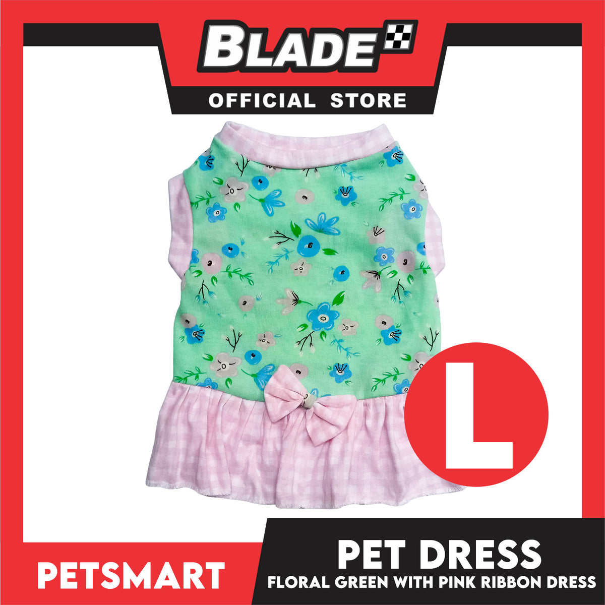 Pet Dress Floral Green with Pink Ribbon Design, Large Size (DG-CTN212L)