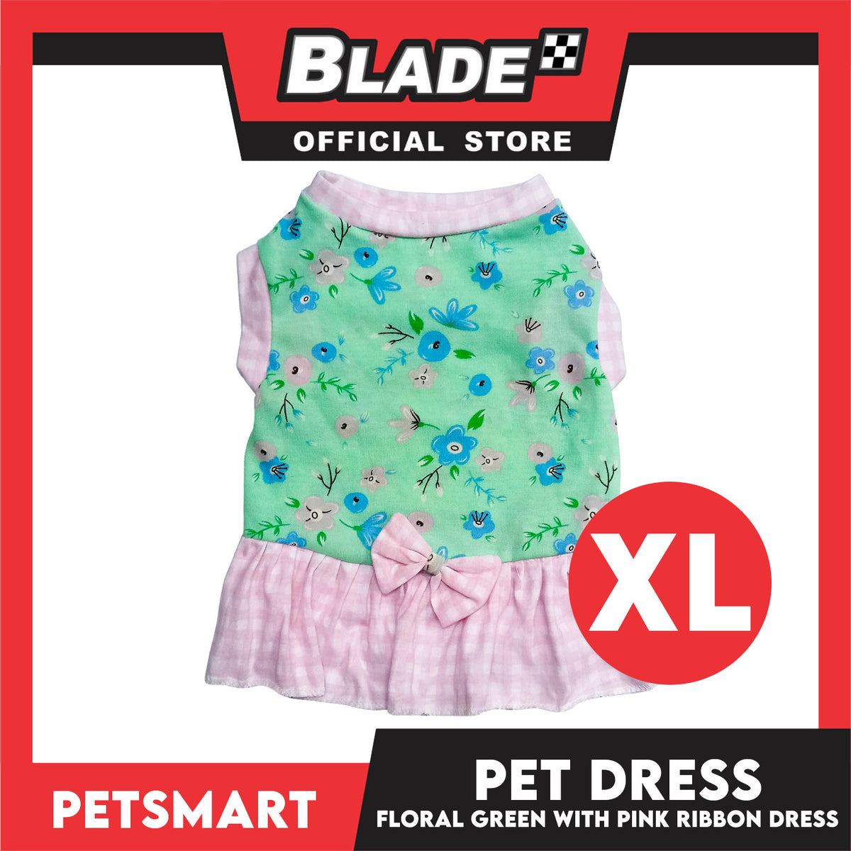 Pet Dress Floral Green with Pink Ribbon Design, XL Size (DG-CTN212XL)