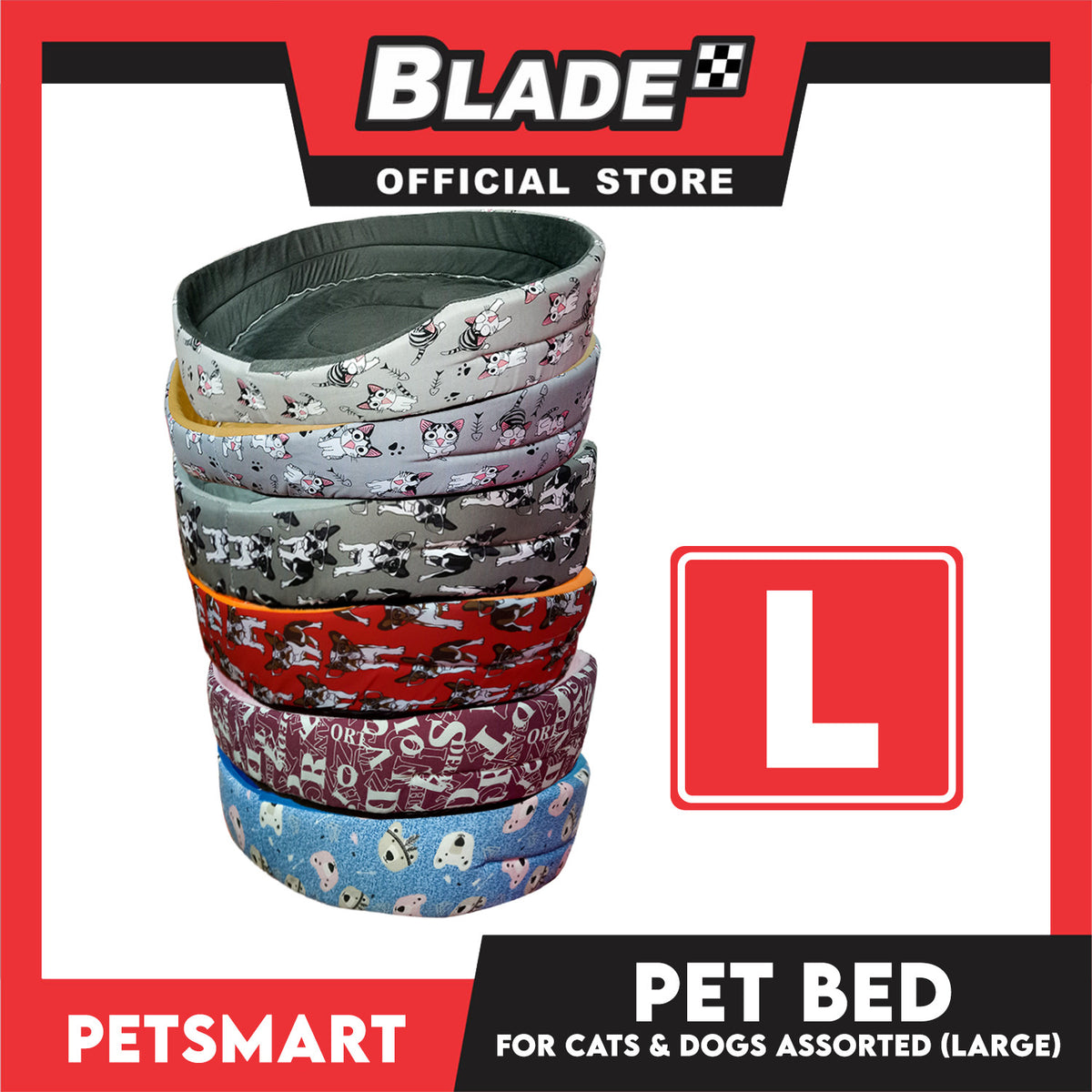 Pet Bed Soft and Comfortable Sleeping Bed L (Assorted Colors and Designs) for Cats and Dogs