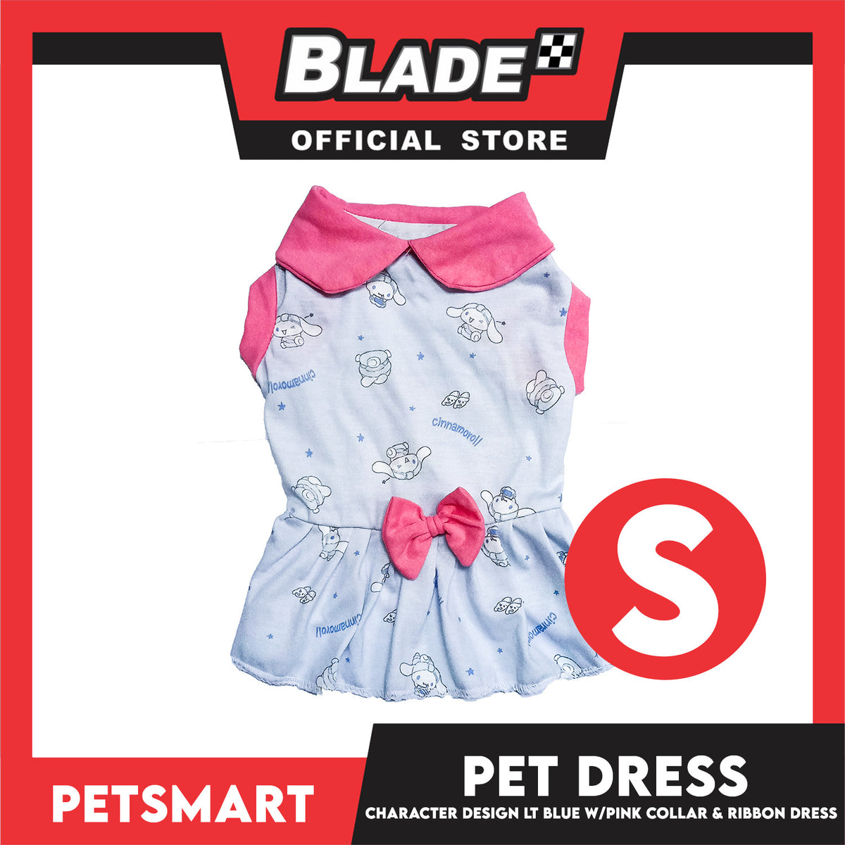 Pet Dress Character Design Light Blue with Pink Collar and Ribbon Color Design, Small Size (DG-CTN201S)