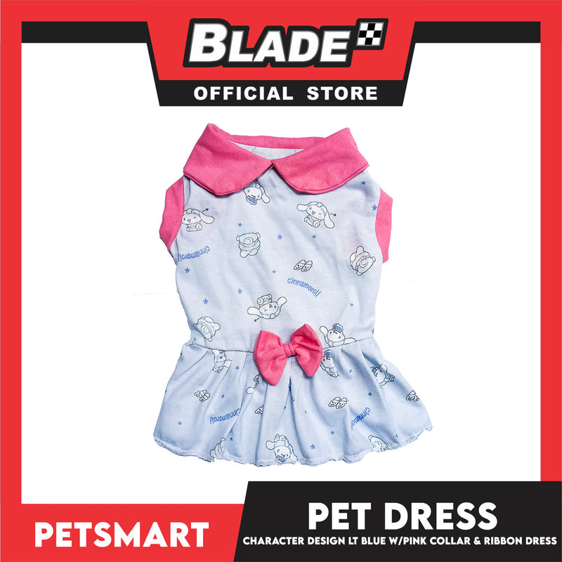 Pet Dress Character Design Light Blue with Pink Collar and Ribbon Color Design, Medium Size (DG-CTN201M)