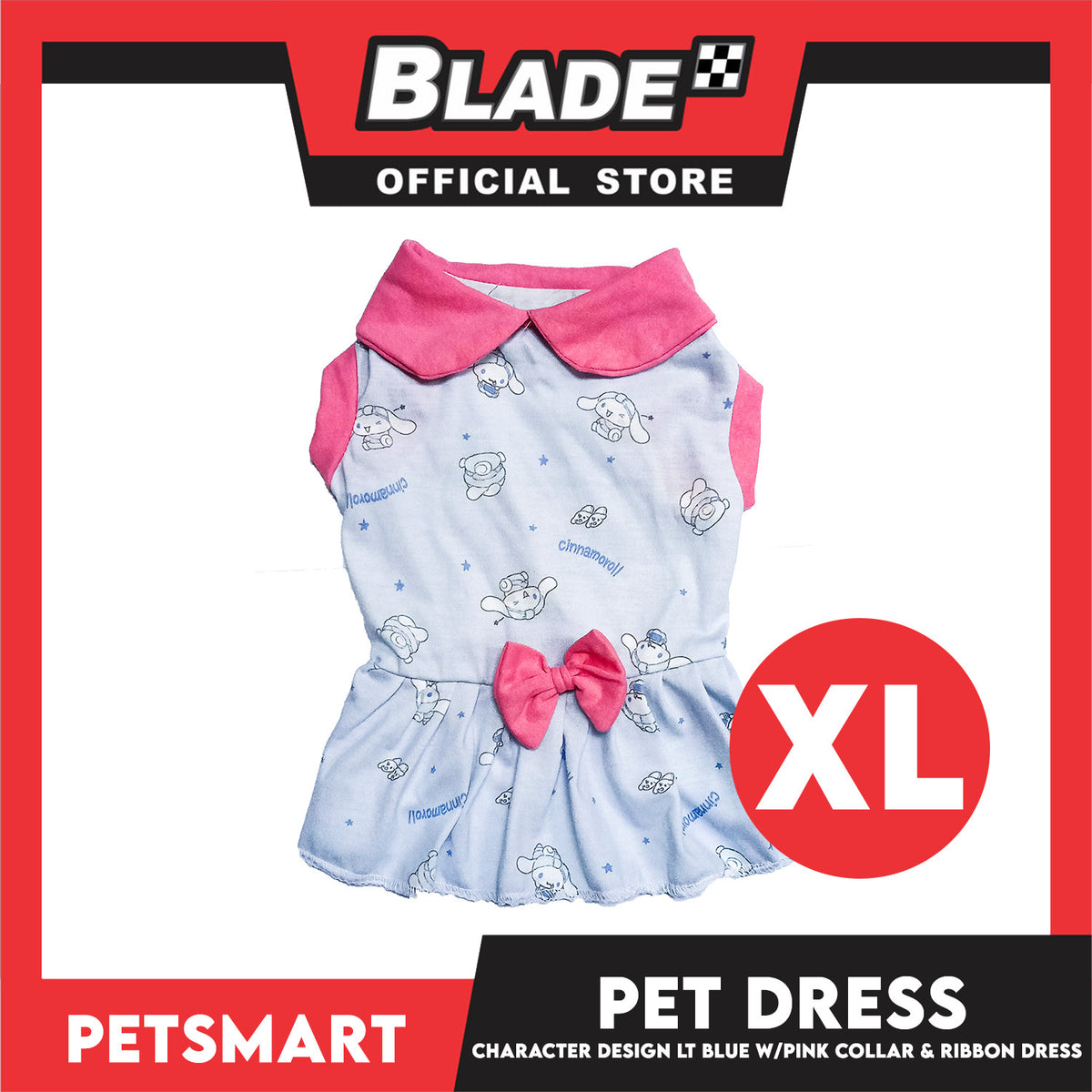 Pet Dress Character Design Light Blue with Pink Collar and Ribbon Color Design, XL Size (DG-CTN201XL)