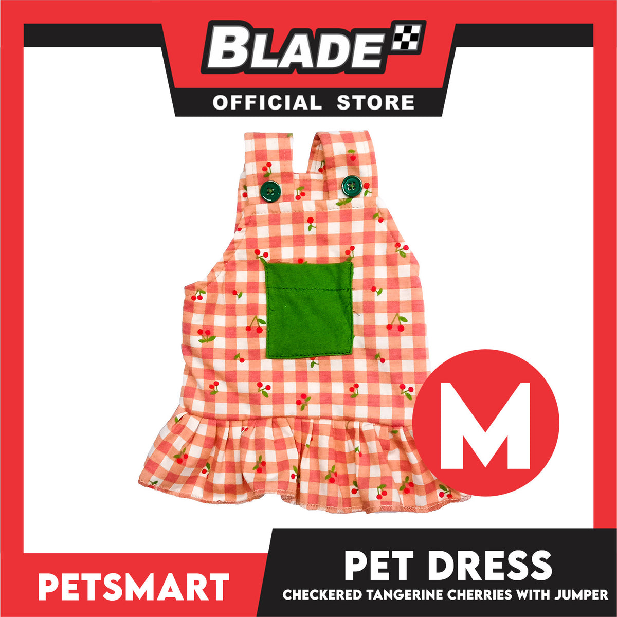 Pet Dress Checkered Tangerine Cherries with Jumper Design, Medium Size (DG-CTN211M)
