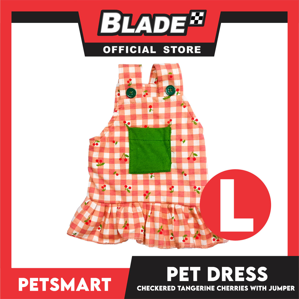 Pet Dress Checkered Tangerine Cherries with Jumper Design, Large Size (DG-CTN211L)