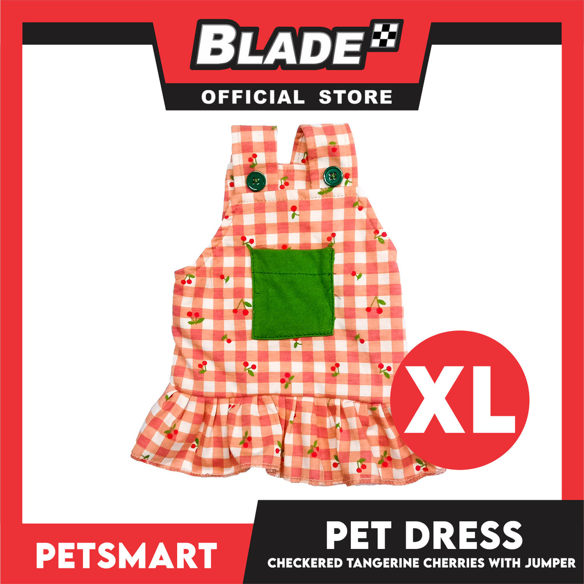 Pet Dress Checkered Tangerine Cherries with Jumper Design, XL Size (DG-CTN211XL)