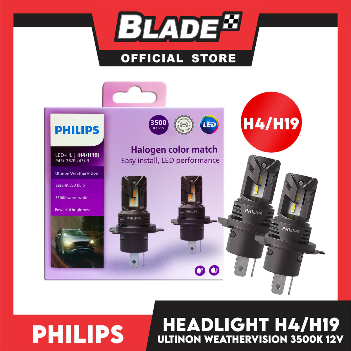 Philips Car Headlight H4/H19 Ultinon Weather Vision 3500K 12V (LUM1342U2510X2)