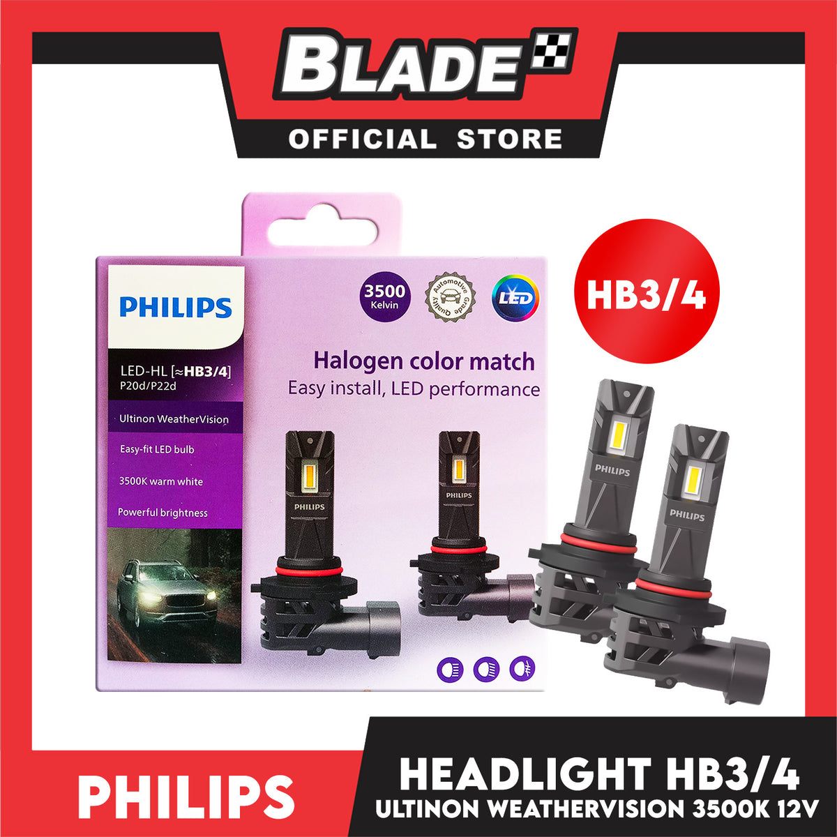 Philips Car Headlight HB3/4 Ultinon Weather Vision 3500K 12V (LUM11005U2510X2)