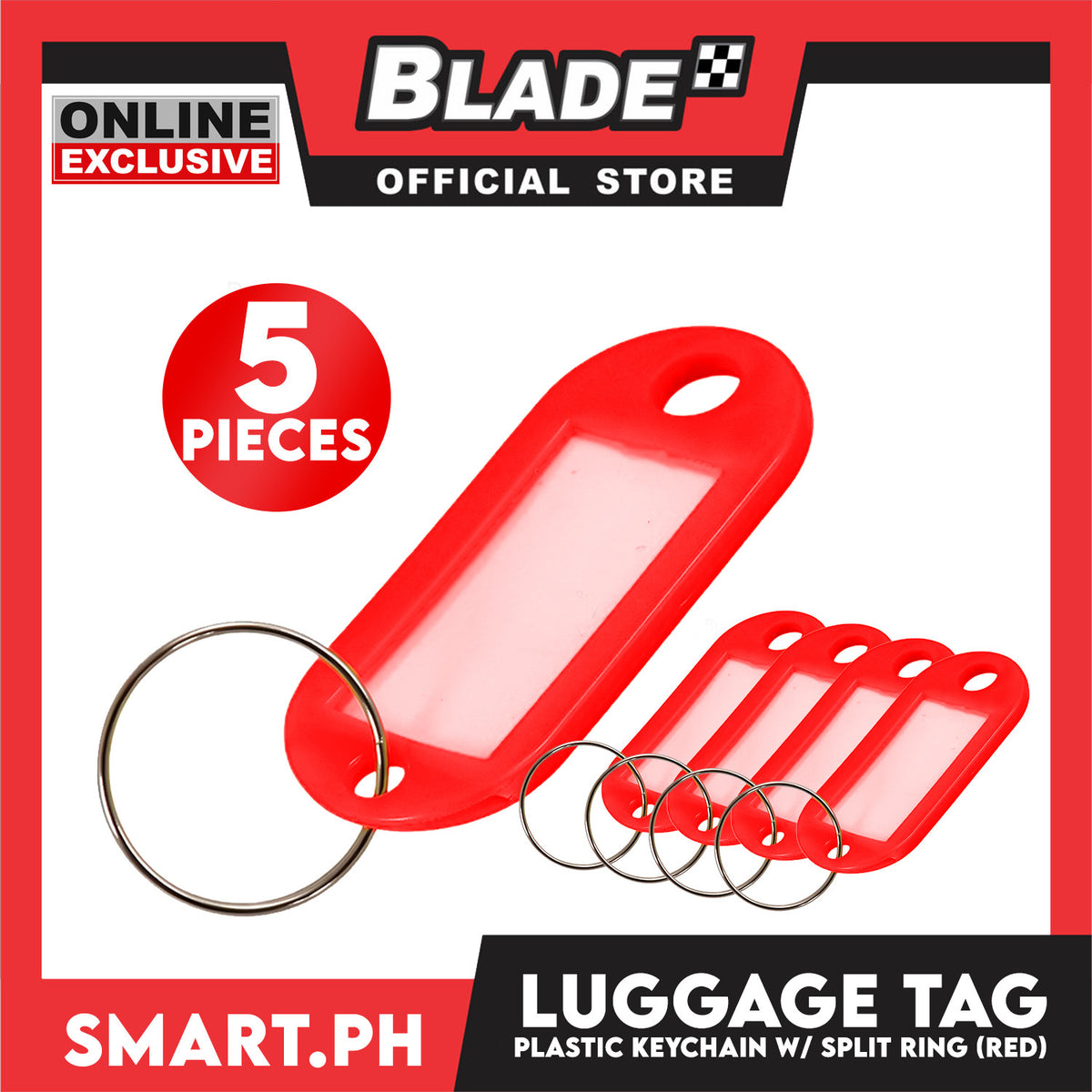 Plastic Keychain Luggage Tag Name Holder (Red) with Split Ring