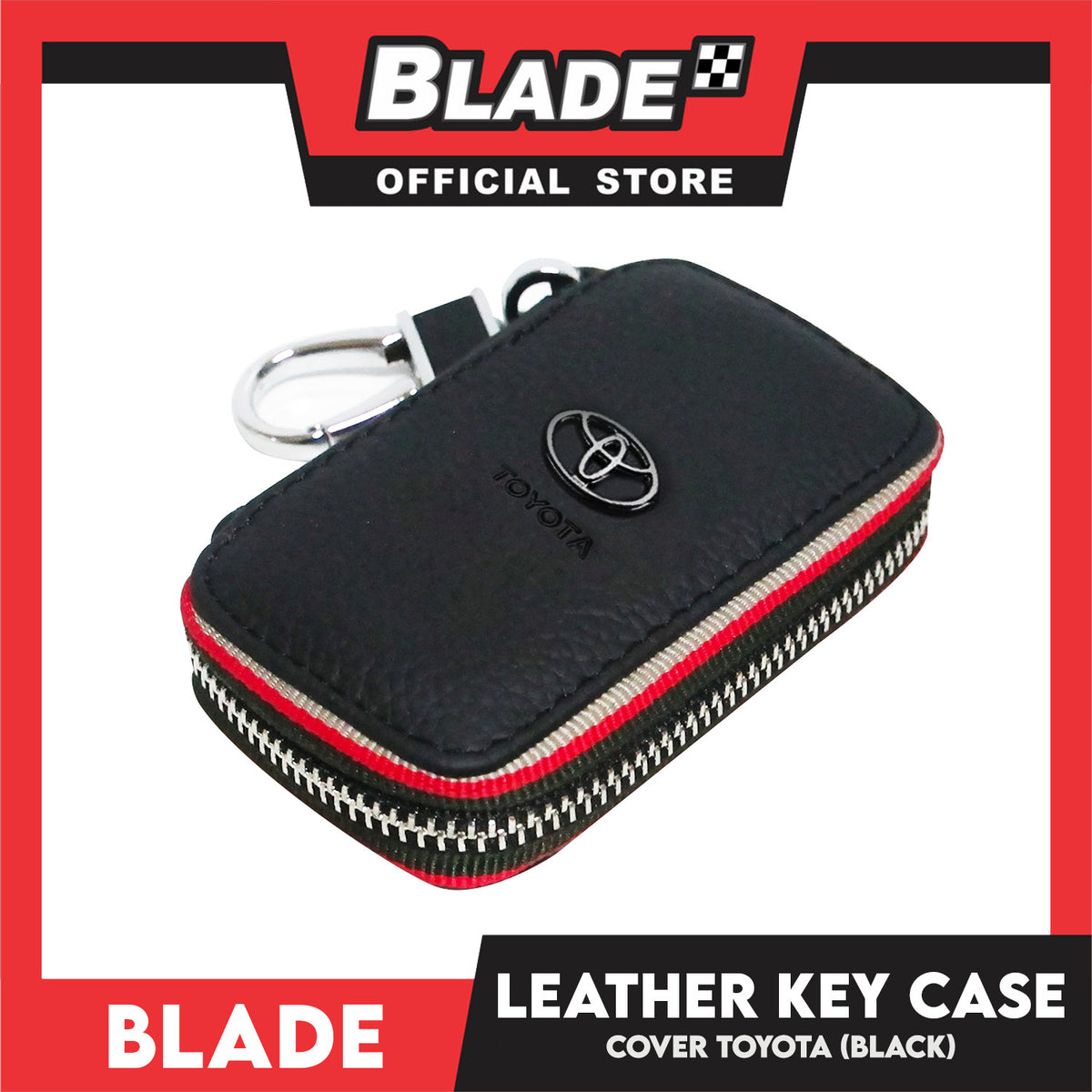 Genuine Leather Key Cover for Toyota (Black) Key Case Car Key Holder Wallet with Metal Hook