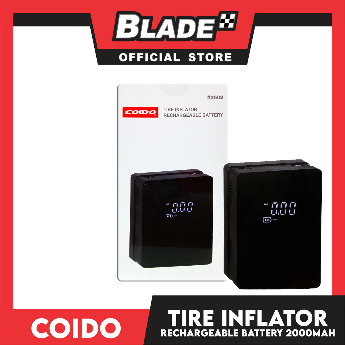 Coido Tire Inflator Rechargeable Battery 150 PSI 2000mAh #2502