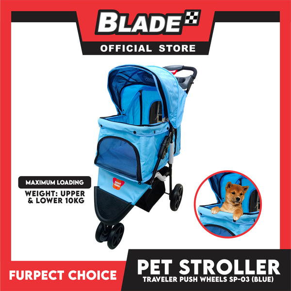 Silver Pet Pet Stroller Travel Push 4 Wheels for Cats and Dogs, Blue Color SP-03