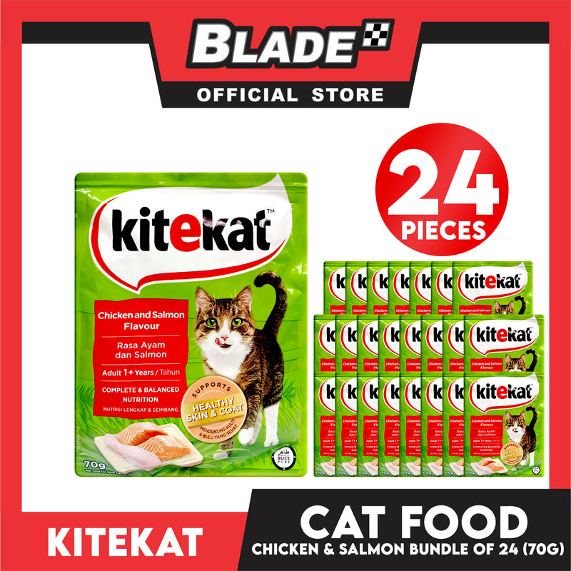 24pcs Kitekat Wet Cat Food in Pouch for Adult 70g (Chicken and Salmon)