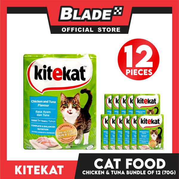 12pcs Kitekat Wet Cat Food in Pouch for Adult 70g (Chicken and Tuna)