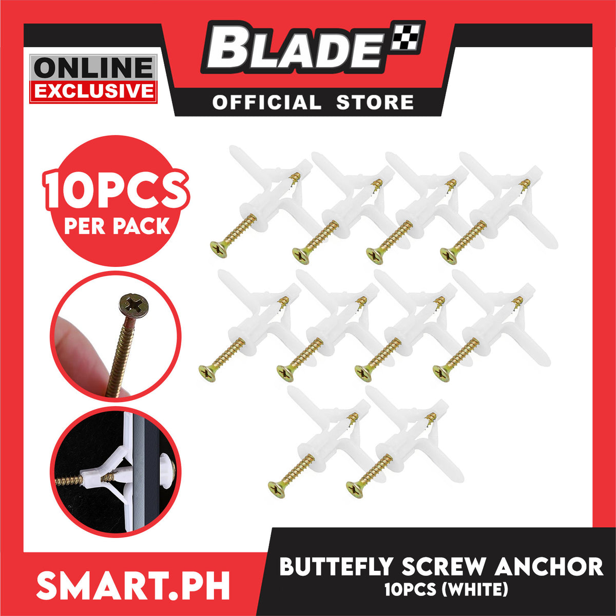 Drywall Anchor Kit Hollow Wall Anchors Plasterboard Plugs Screws (Set of 10pcs) White Butterfly Expansion Tube Pipe