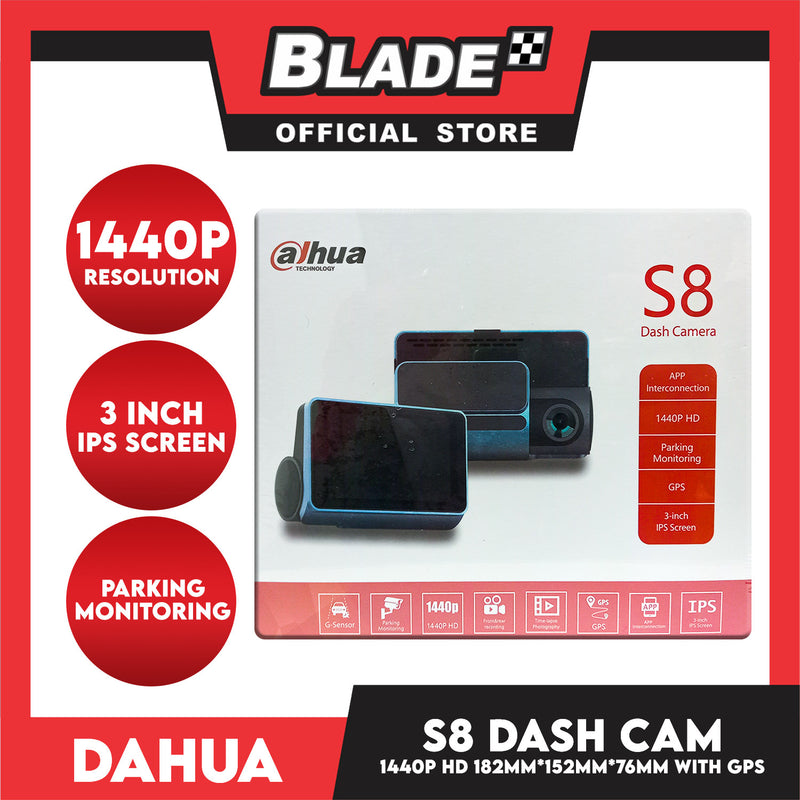 Dahua Dash Camera S8 1440p HD Dual Camera Front and Rear, G-Sensor, GPS and Parking Monitoring