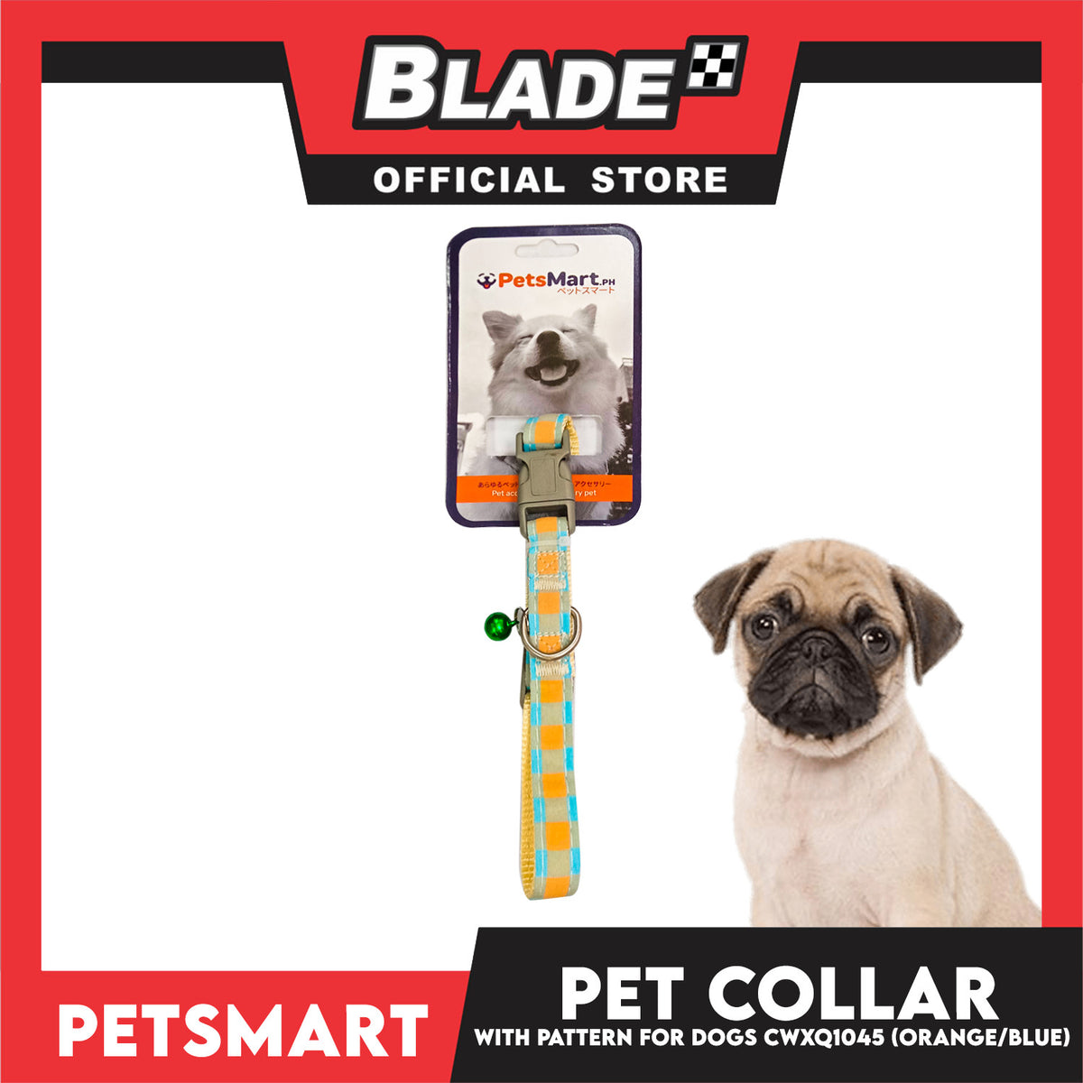 Pet Collar Pattern Design For Dogs (Orange / Blue) with Bell CWXQ1045