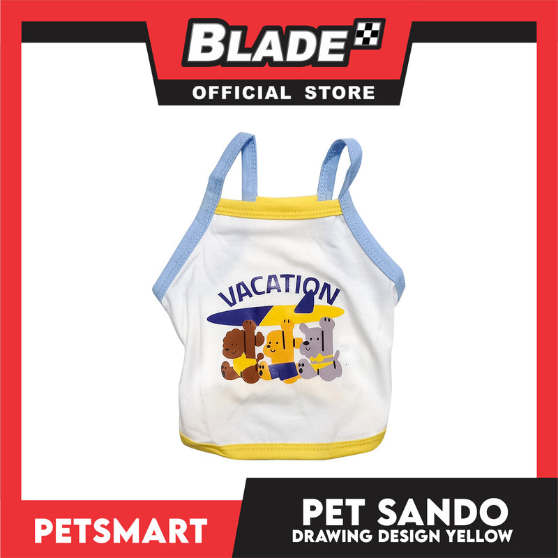 Pet Sando White Vacation Design Blue/Yellow Piping Medium Size (CWYF1868) Clothes for cats and dogs