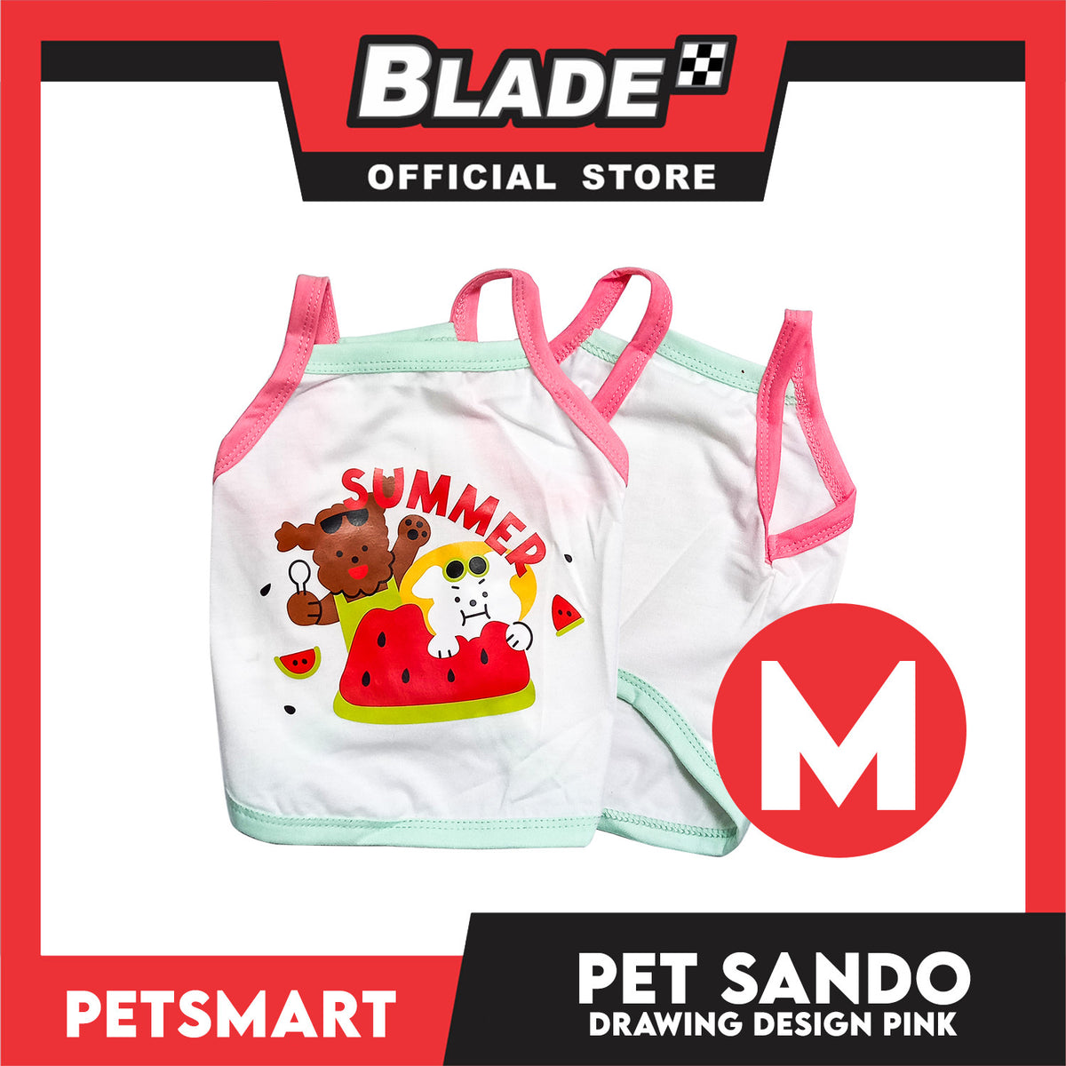 Pet Sando White Summer Print Design Pink/Green Piping Medium Size (CWYF1868) Clothes for cats and dogs