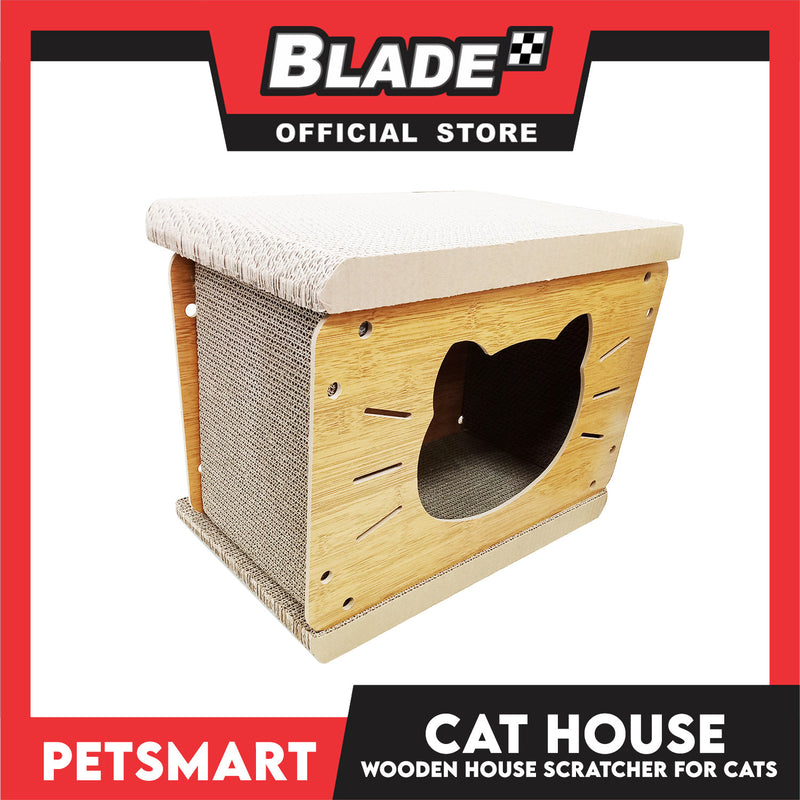 Wooden Cat House with Scratching Cardboard Cat Pad Scratcher MZB0059 easy to assemble