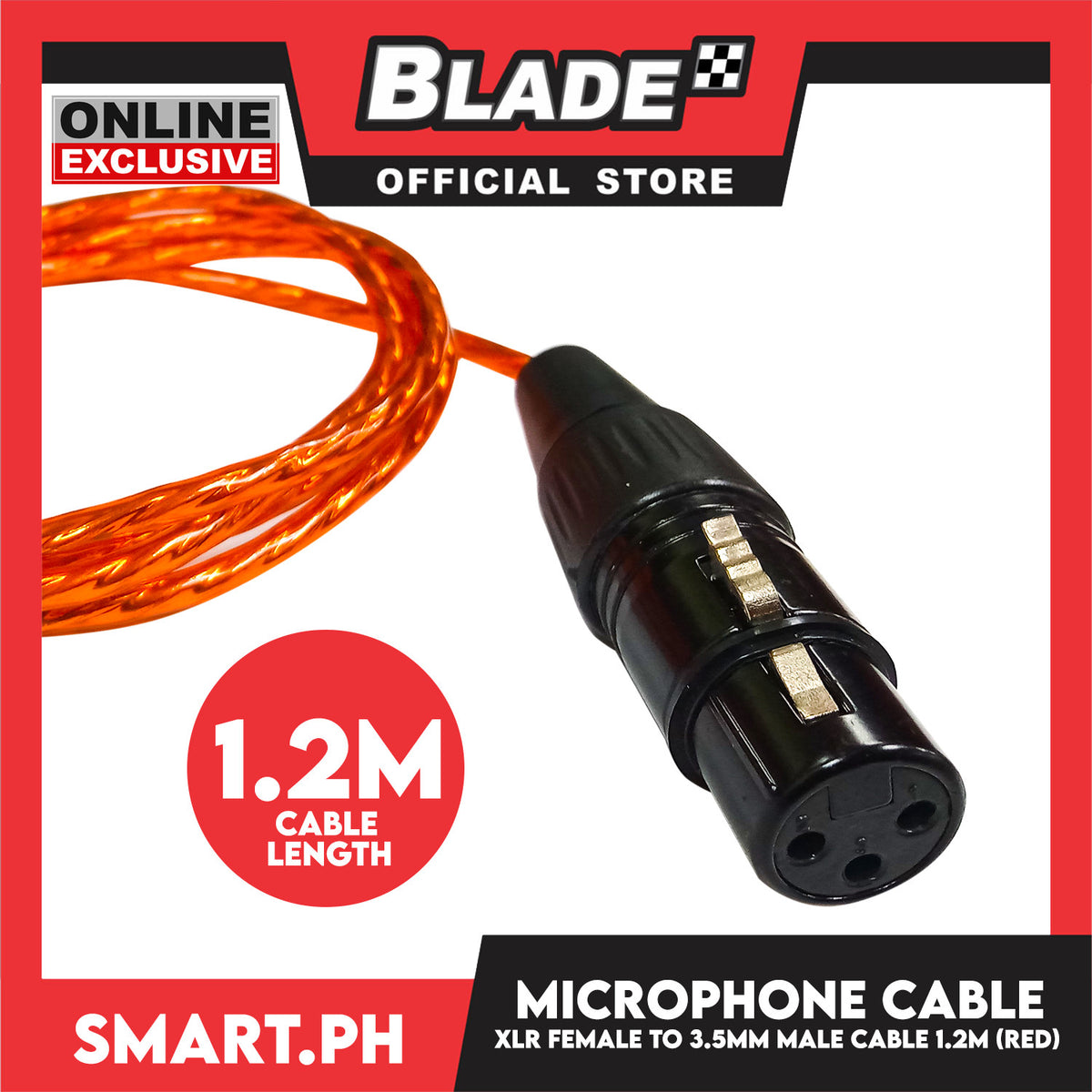 XLR Female to 3.5mm Male Audio Cable 1.2 meters (Red)