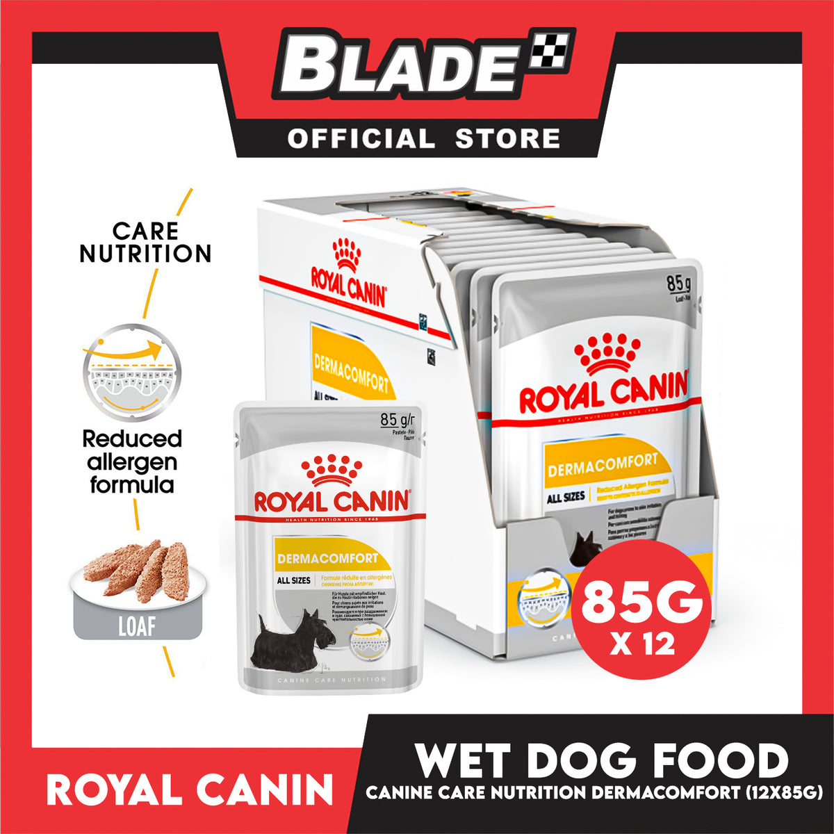 Royal Canin Dermacomfort Loaf (85g x 12g) Adult Wet Dog Food - Canine Care Nutrition