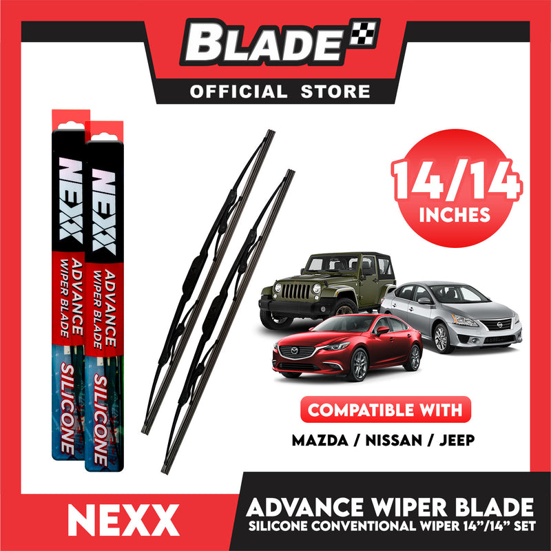 Nexx Advance Conventional Silicone Wiper Blade Set (14'' and 14'') for  Jeep 2008, Mazda 2010-15, Nissan 2006-2012