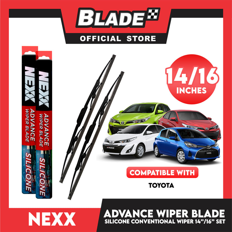 Nexx Advance Conventional Silicone Wiper Blade Set (14'' and 16'') for Toyota Wigo 2014, Vios 2003-13, Yaris 2008-14 and FJ Cruiser 2013
