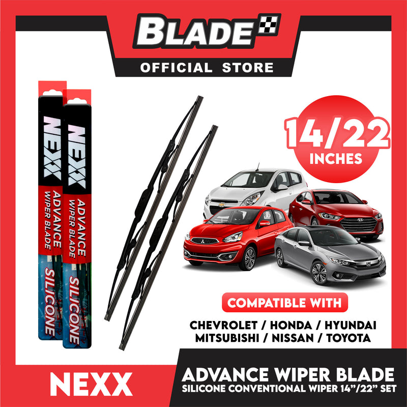 Nexx Advance Conventional Silicone Wiper Blade Set (14'' and 16'') for Chevrolet, Honda, Hyundai, Mitsubishi, Nissan, Toyota