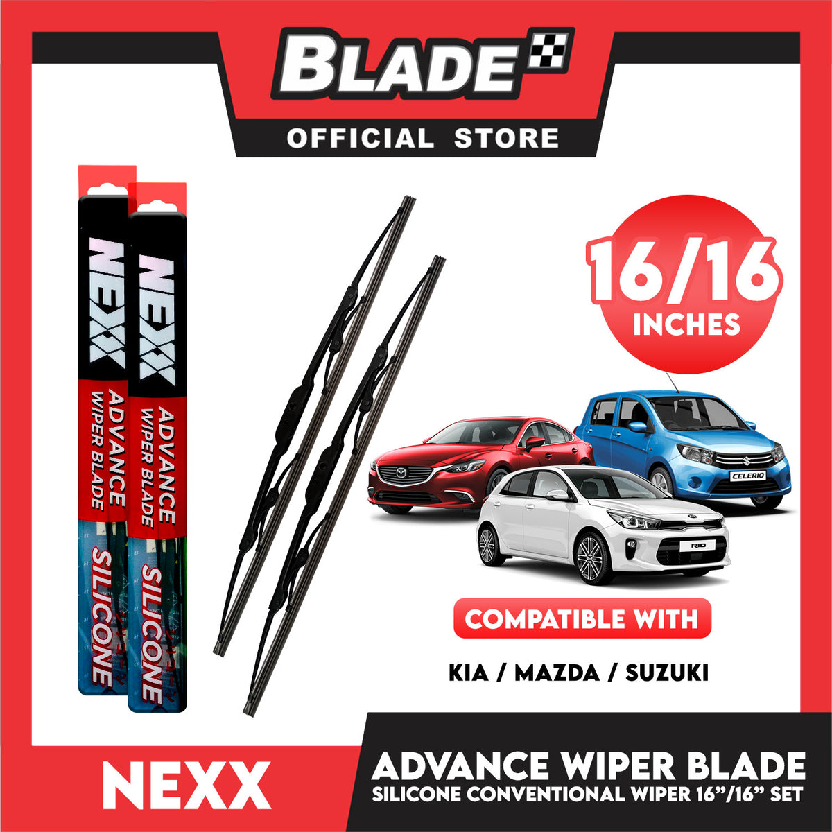 Nexx Advance Conventional Silicone Wiper Blade Set (14'' and 14'') Kia, Mazda, Suzuki