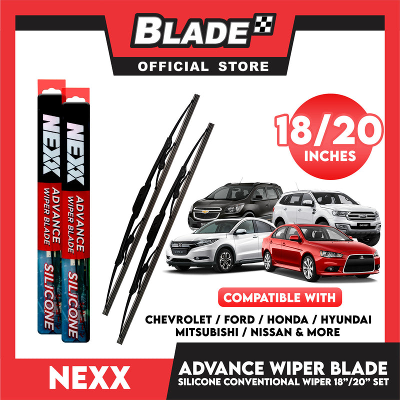 Nexx Advance Conventional Silicone Wiper Blade Set (18'' and 20'') for Chevrolet, Ford, Honda, Hyundai, Mitsubishi, Nissan, Susuki, Toyota