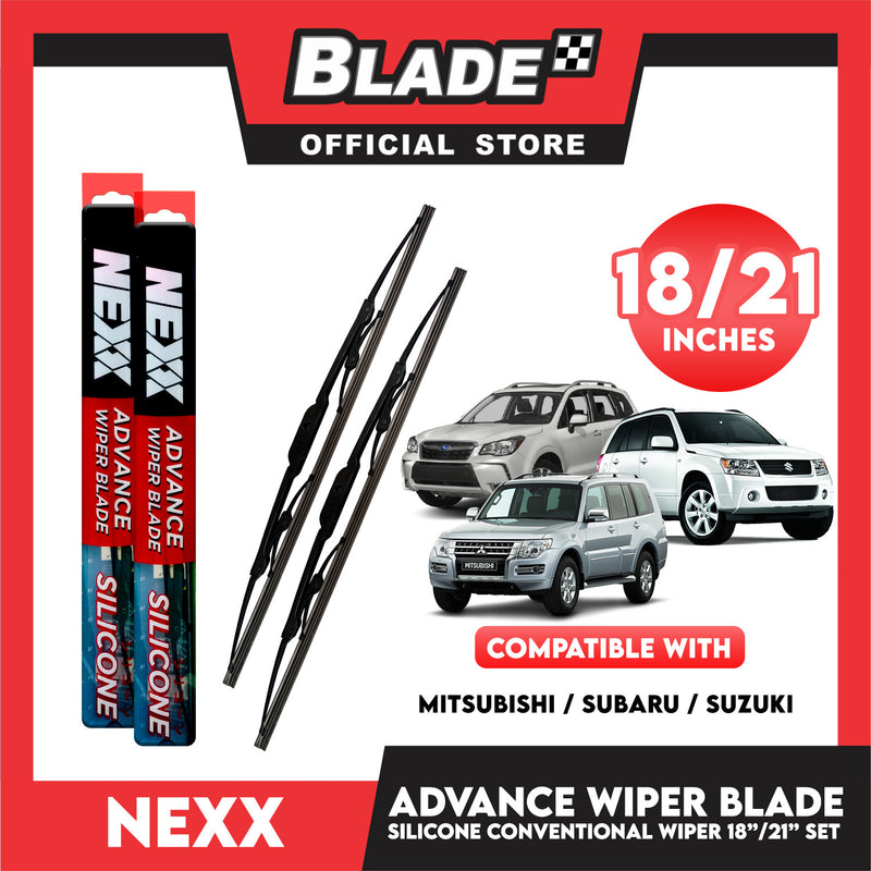 Nexx Advance Conventional Silicone Wiper Blade Set (18'' and 21'') for Mitsubishi, Subaru, Susuki