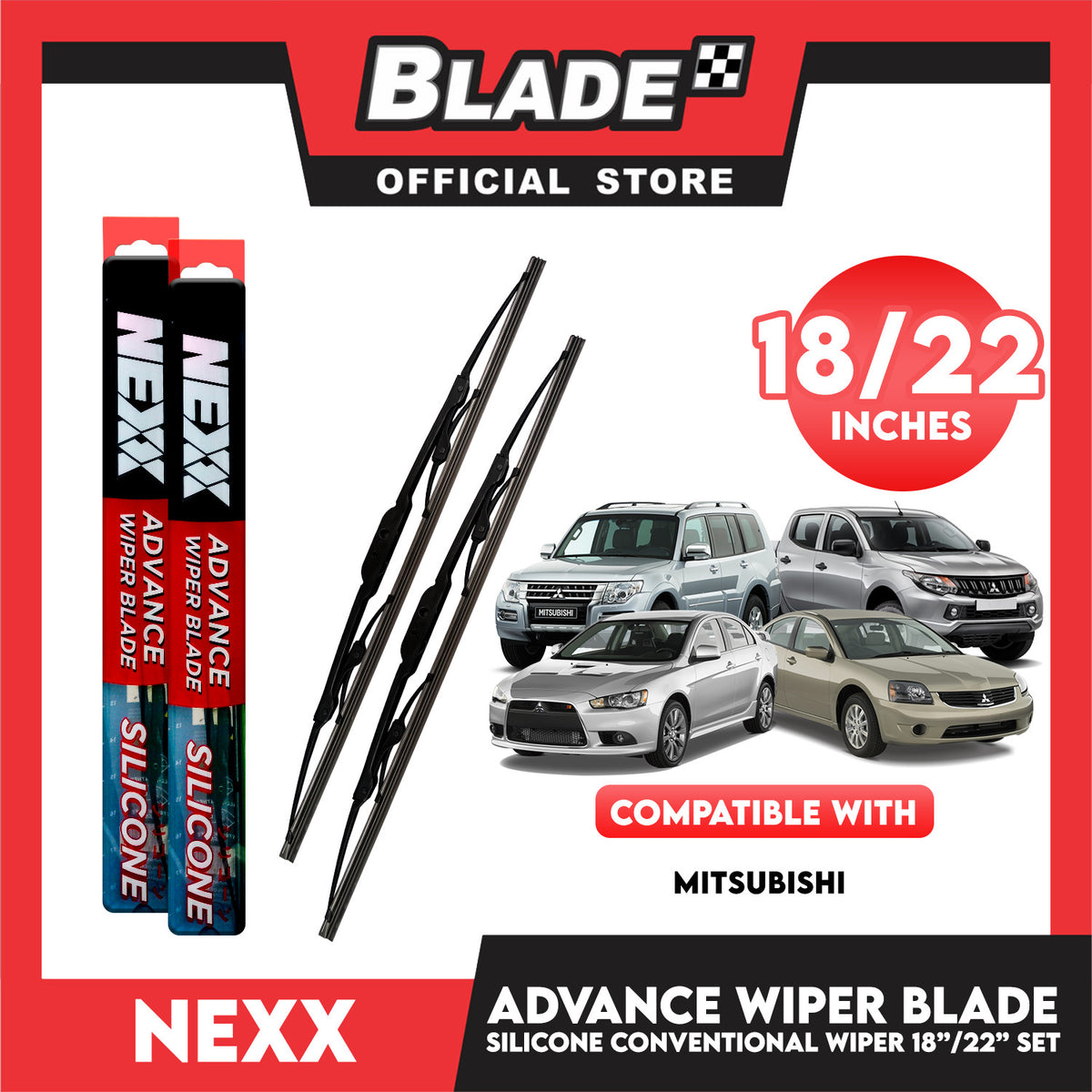 Nexx Advance Conventional Silicone Wiper Blade Set (18'' and 22'') for Mitsubishi Montero Sport 2009-2015