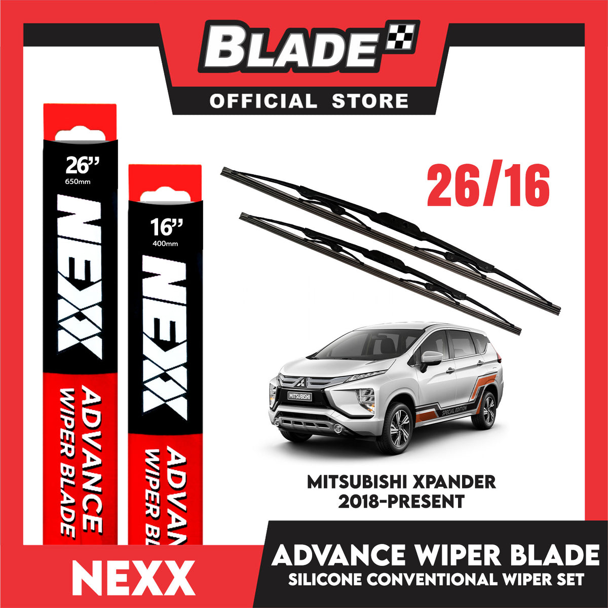 Nexx Advance Conventional Silicone Wiper Blade Set for Mitsubishi Xpander 2018-Present (''26/16'')