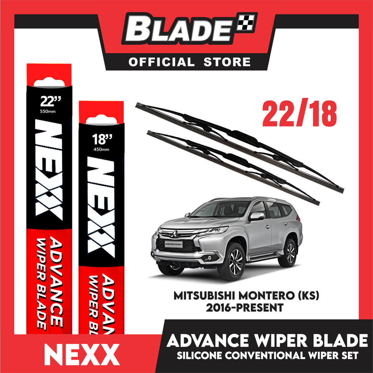 Nexx Advance Conventional Silicone Wiper Blade Set for Mitsubishi Montero (KS) 2016-Present (22''/18'')