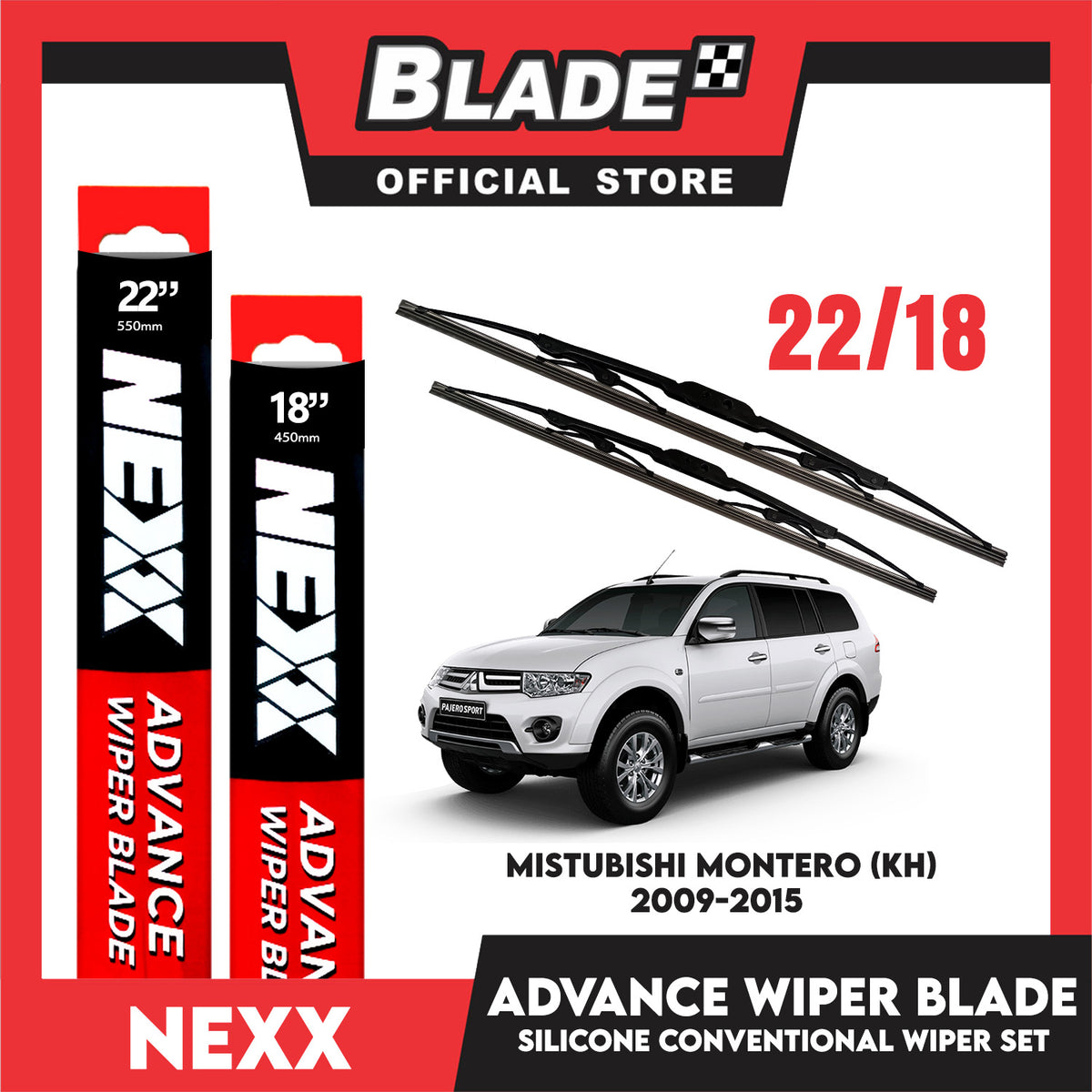 Nexx Advance Conventional Silicone Wiper Blade Set Mitsubishi Montero (KH) 2009-2015 (22''/18'')