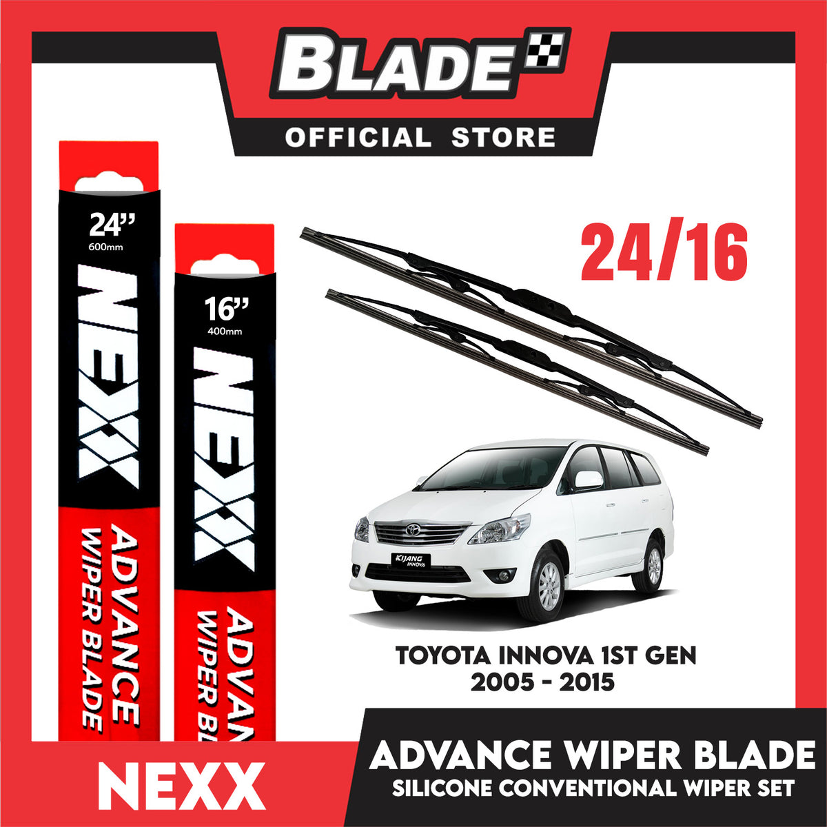 Nexx Advance Conventional Silicone Wiper Blade for Toyota Innova 1st Gen 2005 - 2015 (24''/16'')