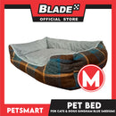 Pet Bed Cat Dog Bed Washable Gingham Blue (Medium) with removable cushion