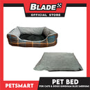 Pet Bed Cat Dog Bed Washable Gingham Blue (Medium) with removable cushion