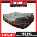 Pet Bed Cat Dog Bed Washable Gingham Blue (Medium) with removable cushion