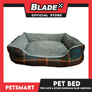 Pet Bed Cat Dog Bed Washable Gingham Blue (Medium) with removable cushion