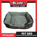 Pet Bed Cat Dog Bed Washable Gingham Blue (Medium) with removable cushion