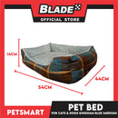 Pet Bed Cat Dog Bed Washable Gingham Blue (Medium) with removable cushion